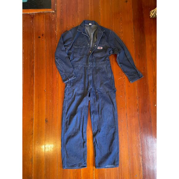 Vintage Big Mac Denim Coveralls 42L USA Made Workwear Mechanic Jumpsuit - Picture 1 of 13